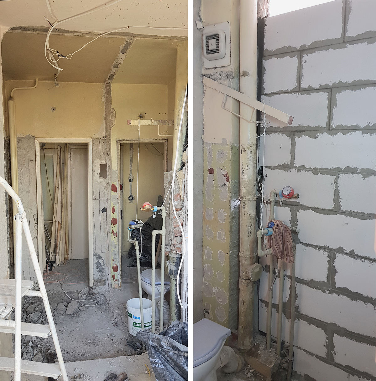 Bathroom renovation Sofia - demolition of bathroom walls and floor and reuilding the walls with Ytong blocks